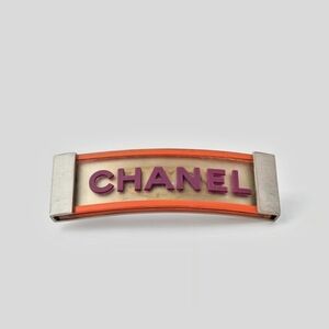 Chanel Silver & Purple, Orange Rubber Logo Hair Barette